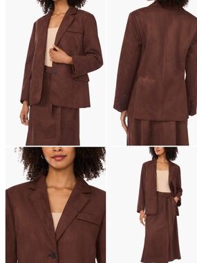 Halogen Faux Suede Blazer Nomad Camel Brown Open Front Jacket Medium